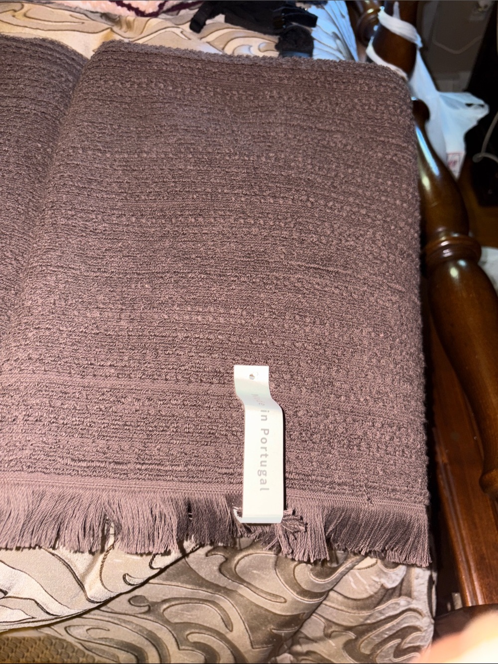 Bianca Made in Portugal Brown Cotton Fringe Bath and Hand Towel NWT - Picture 6 of 8